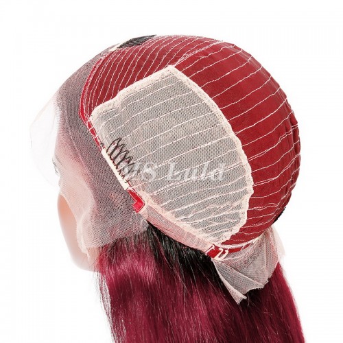 Black Root Ombre Dark Red Color Human Hair Silky Straight Lace Front Wig | Human Hair Wig | Lace Front